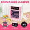 Kids Dishwasher Toy Pretend Play Kitchen Appliance Sensory Game Playset Mini Washer Cleaner Washing Dish Utensil Toys with Light Sound Timer
