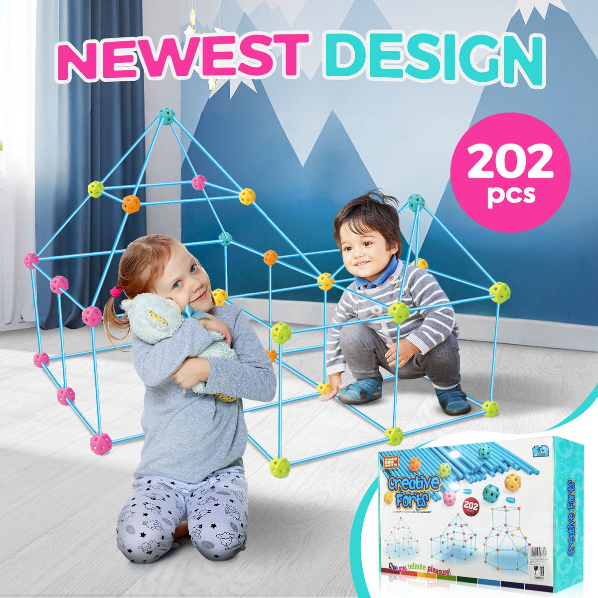 DIY Fort Building Kit 202pcs Construction Builder Castle Educational Toy Creative STEM Learning Play Set Gift for Kids