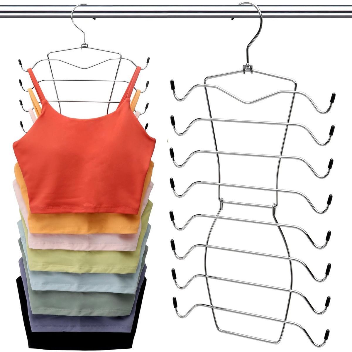 Closet Organizers and Storage,8 Tier Tank Top Hangers Space-Saving,Closet Organizer,Non Slip Hanging Sport Bras Holder,Dorm Room Essentials for College Students Girls Camisoles Swimsuits Dress,2 Pack