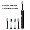 Electric Toothbrush Rotary TypeC Power Rechargeable Teeth Deep Cleaning Birthday Christmas Gifts Oral Care Set 4 Replacement Heads Col. Black