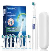 Electric Toothbrush Rotary TypeC Power Rechargeable Teeth Deep Cleaning Birthday  Christmas Gifts Oral Care Set 8 Replacement Heads Travel Case Col. White