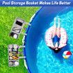 2 Sets of Poolside Storage Baskets with Cup Holders - Perfect for 3-Inch or Smaller Top Rails - above Ground Pool Accessories - Fit for Most above Ground Pool (Grey)