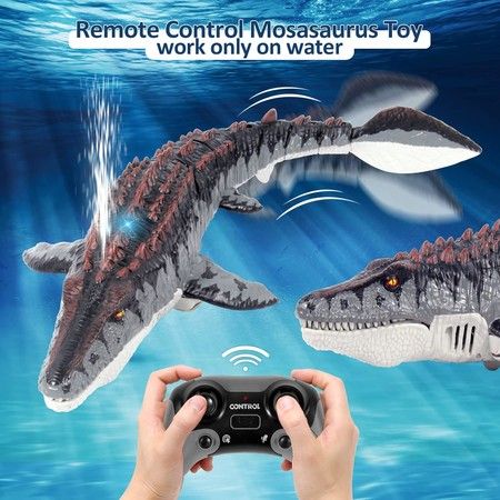 RC Mosasaurus Toys Remote Control Car Water Toy Dino Light Spray Water Swimming Pool Bath Lake Ocean Christmas Birthday Gift