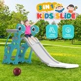 3 in 1 Kids Slide Ladder Set Climber Steps Basketball Hoop Indoor Outdoor Playground Activity Centre Toy Stairs Playset Equipment Blue