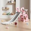 3 in 1 Kids Slide Set Climber Ladder Steps Basketball Hoop Indoor Outdoor Playground Activity Centre Stairs Equipment Playset Toy Pink