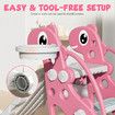 3 in 1 Kids Slide Set Climber Ladder Steps Basketball Hoop Indoor Outdoor Playground Activity Centre Stairs Equipment Playset Toy Pink
