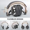 Wired Bass Headsets with 50mm Driver, Foldable Lightweight Headphones with Shareport and Mic for Recording Monitoring Podcast Guitar PC TV (Khaki and Grey)