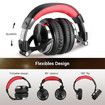 Wired Bass Headsets with 50mm Driver, Foldable Lightweight Headphones with Shareport and Mic for Recording Monitoring Podcast Guitar PC TV (Black and Red)