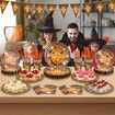 129 Piece Halloween Party Tableware Kit Disposable Paper Plates and Napkins with Pumpkin Ghost Decor Orange Theme
