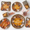 129 Piece Halloween Party Tableware Kit Disposable Paper Plates and Napkins with Pumpkin Ghost Decor Orange Theme
