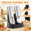 Electric Salt and Pepper Grinder Set 2PCS Stainless Steel Ceramic Mill USB Rechargeable Refillable Spice Shaker Blender Automatic Grinding Kitchen