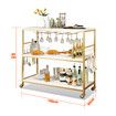 Kitchen Island Trolley Portable Bar Cart Wine Rack Drinks Glass Bottle Holder Shelf Storage Organizer Coffee Tea Liquor Serving Utility Stand on Wheels