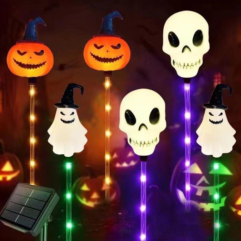 Ghost Light Garden Lights 6 in 1 Halloween String Solar Halloween Decorative LED Outdoor Waterproof Ghost Stake Lights for Pathway Yard Garden Decoration