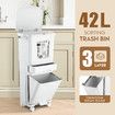42L Rubbish Bin Pedal Step Dustbin 3 Tiers Recycle Garbage Kitchen Trash Can Sorting Waste Bucket Trashcan House Office Indoor with Wheels