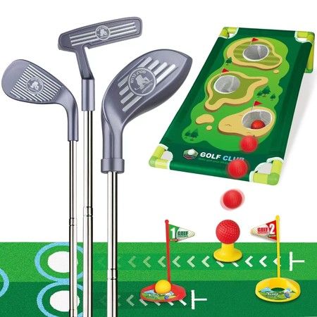Toddler Golf Clubs Adjustable Toys Set Practice Putting Mat Cornhole Board Sports Indoor Outdoor Backyard Golfing Game Playset Gifts Kids Age3+