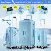 3 Piece Luggage Set Carry On Hard Shell Travel Suitcases Lightweight Checked Sports Cabin Bag Case Rolling Trolley USB Charging Ports Phone Cup Holder