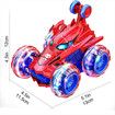 Remote Control Stunt Car Spider-Man 360 Degree Rotating Electric RC 2.4GHz Sound Light Toy for Kids Gifts Color Red