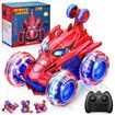Remote Control Stunt Car Spider-Man 360 Degree Rotating Electric RC 2.4GHz Sound Light Toy for Kids Gifts Color Red