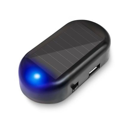 Car Solar Power Simulated Dummy Alarm,Anti-Theft LED Flashing Security Light Fake Lamp,Automotive Warning Interior Safety Lights with USB Charger Port (Blue/1PCS)