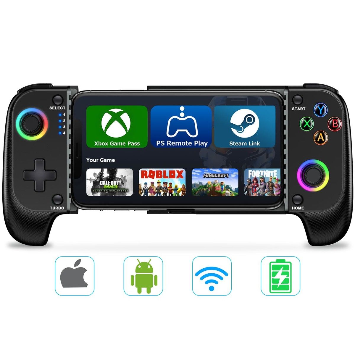 Mobile Gaming Controller for Iphone/Android, Hall Effect Joysticks Wireless Phone Controller with RGB, Suitable for PUBG, Fortnite, Call of Duty Mobile Gamers, Black