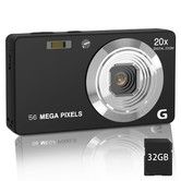 Digital Camera,4K Ultra HD Cameras,Digital Point and Shoot Camera with 56Mp Autofocus 20X Zoom Anti Shake,Video Camera with 32GB SD Card (Black)