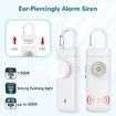 Rechargeable Personal Alarm for Women, Christmas Birthday Gifts for Women, Daughter, College Student, Teen Girl, Elders, Kids, Siren Alarm, USB Charging, White