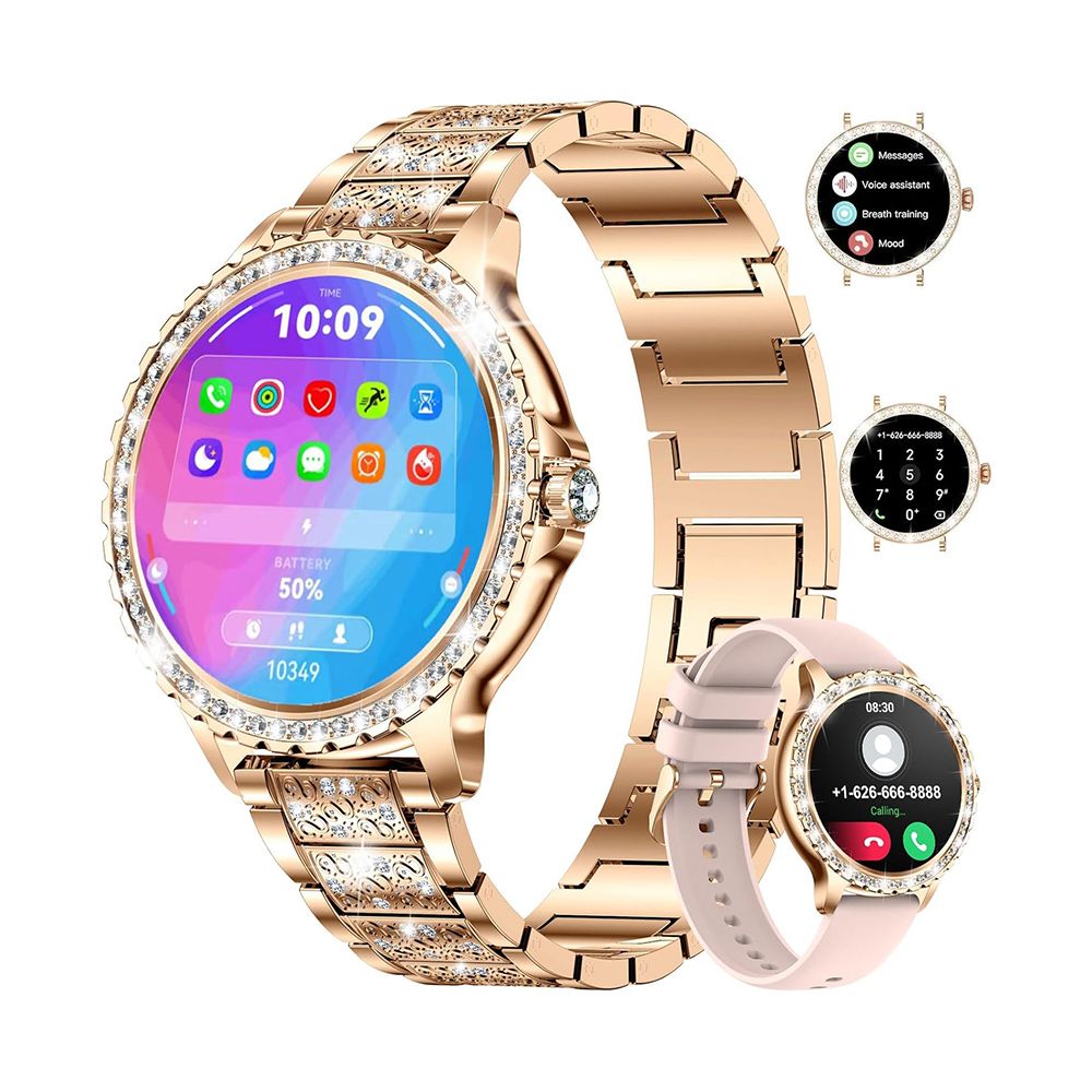 Smartwatch Women Luxury Diamonds 1.3 Inch HD Answer Make Calls Android iPhone Fitness Tracker Sport Heart Rate IP68 Waterproof Sleep Monitor