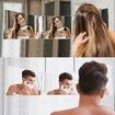 3 Way Mirror for Hair Cutting with LED,360 Trifold Mirror with Height Adjustable Telescoping Hooks,for Makeup,Hair Styling (White)