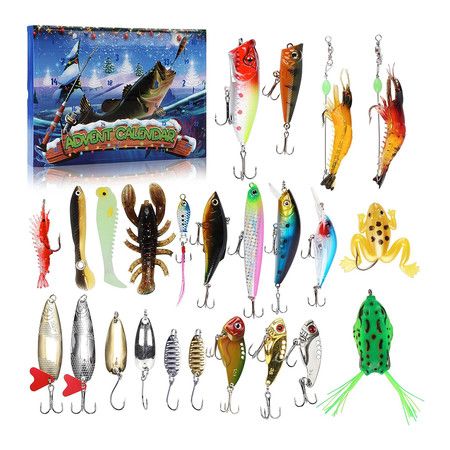 Fishing Advent Calendar 24 Days of Christmas Countdown 2025 with Fishing Lures Set for Fishermen Teen Dad Gifts Stocking Stuffers