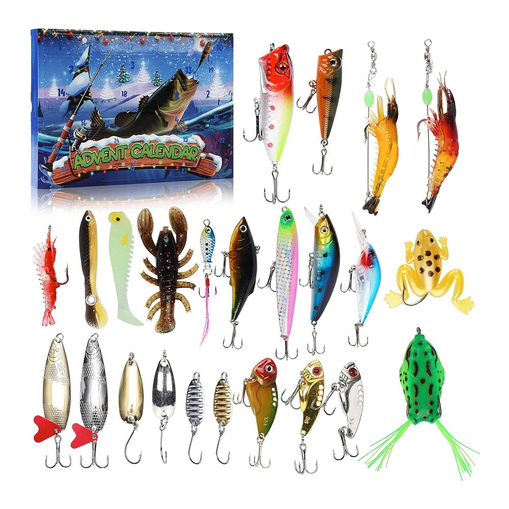 Fishing Advent Calendar 24 Days of Christmas Countdown 2025 with Fishing Lures Set for Fishermen Teen Dad Gifts Stocking Stuffers