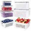 5PCS Large Fruit Containers for Fridge,Leakproof Food Storage Containers with Removable Colander,Dishwasher Microwave Safe Produce Containers Keep Fruits,Vegetables,Berry,Meat Fresh longer