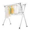 Clothes Rack Airer Garment Drying Stand Stainless Steel Folding Adjustable Outdoor Laundry Rail on Wheels with 20 Hooks