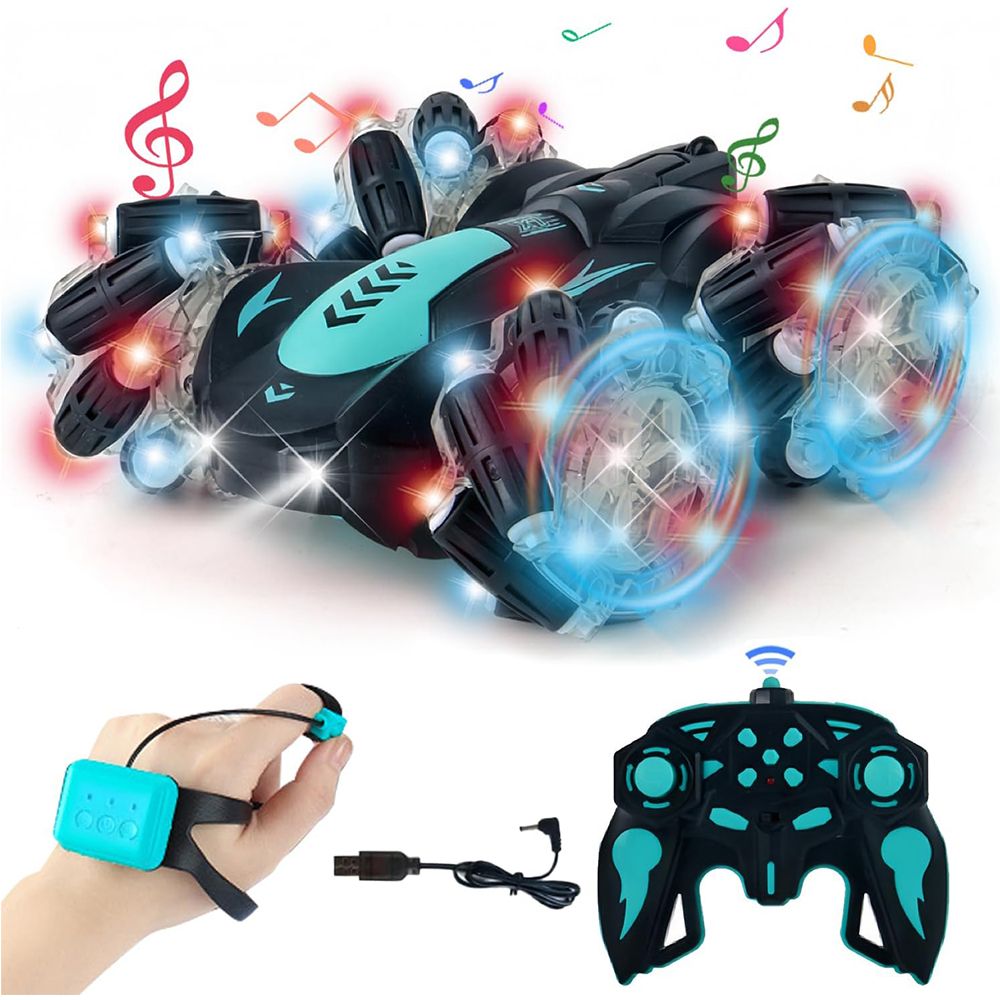 Gesture Sensing RC Stunt Car with Light, 2.4G 4WD Hand Controlled Gravity Remote Control Car Toy with 360 Degree Flips Car for Boys Age 6 and Up, Black