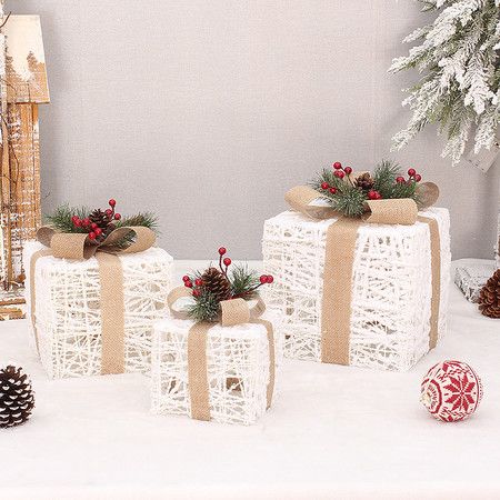 Set of 3 Christmas LED Lighted Gift Boxes 60 LED Lights Indoor Outdoor Decor