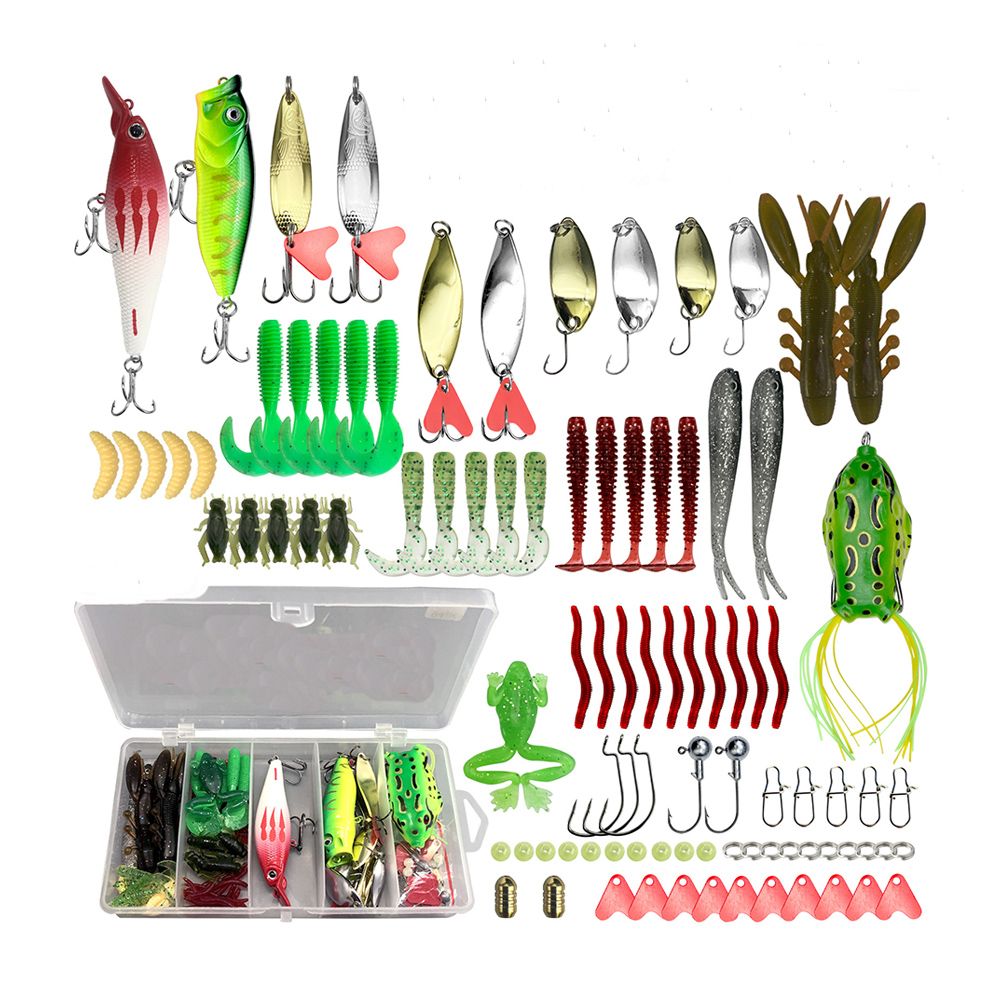 Fishing Lures Kit, 94Pcs Spoon Lures, Soft Plastic Worms, Frog Lures, Bait Tackle Kit for Bass, Trout, Salmon for Freshwater and Saltwater