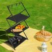 Foldable Camping Storage Shelves 3 Layer with Hooks Black