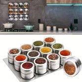 12 Magnetic Stainless Steel Spice Tins With Wall-Mounted Organiser And Labelling Stickers