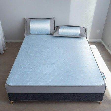 90*120cm 2p Set Luxurious Viscose Fiber Bedding Summer Cool Feeling Silky Bedding Mat Pillow Case Breathable Antibacterial Foldable Washable Soft