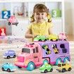 Carrier Truck Toy 7in1 Toddler Girl Bus Friction Power Cars Light Sound Birthday Christmas Gifts Kids Ages 3+ Car Construction Vehicles