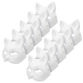 10PCS Cat Mask Therian Masks White Cat Masks Dress Up Masks DIY White Masks Cosplay Masks Costume Party Favors