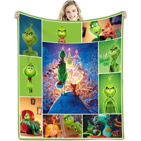 Christmas Grinch Blanket Flannel Throw 150*200cm Colorful Holiday Decor for Halloween,Thanksgiving,Christmas Decorations! For Sofa or Bed
