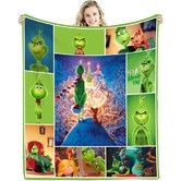 Christmas Grinch Blanket Flannel Throw 150*200cm Colorful Holiday Decor for Halloween,Thanksgiving,Christmas Decorations! For Sofa or Bed