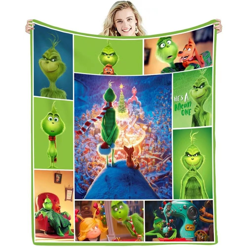 Christmas Grinch Blanket Flannel Throw 150*200cm Colorful Holiday Decor for Halloween,Thanksgiving,Christmas Decorations! For Sofa or Bed