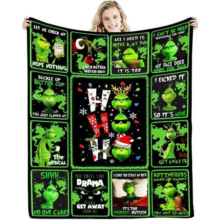 Christmas Grinch Blanket  Flannel Throw 150*200cm Colorful Holiday Decor for Halloween,Thanksgiving,Christmas Decorations! For Sofa or Bed