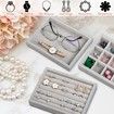 Jewellery Tray,Velvet Jewellery Insert for Drawers,Stackable Jewellery Organiser,Jewellery Storage Drawer for Earrings,Ring,Bracelet,Brooches,Necklaces 6Pcs (Grey)