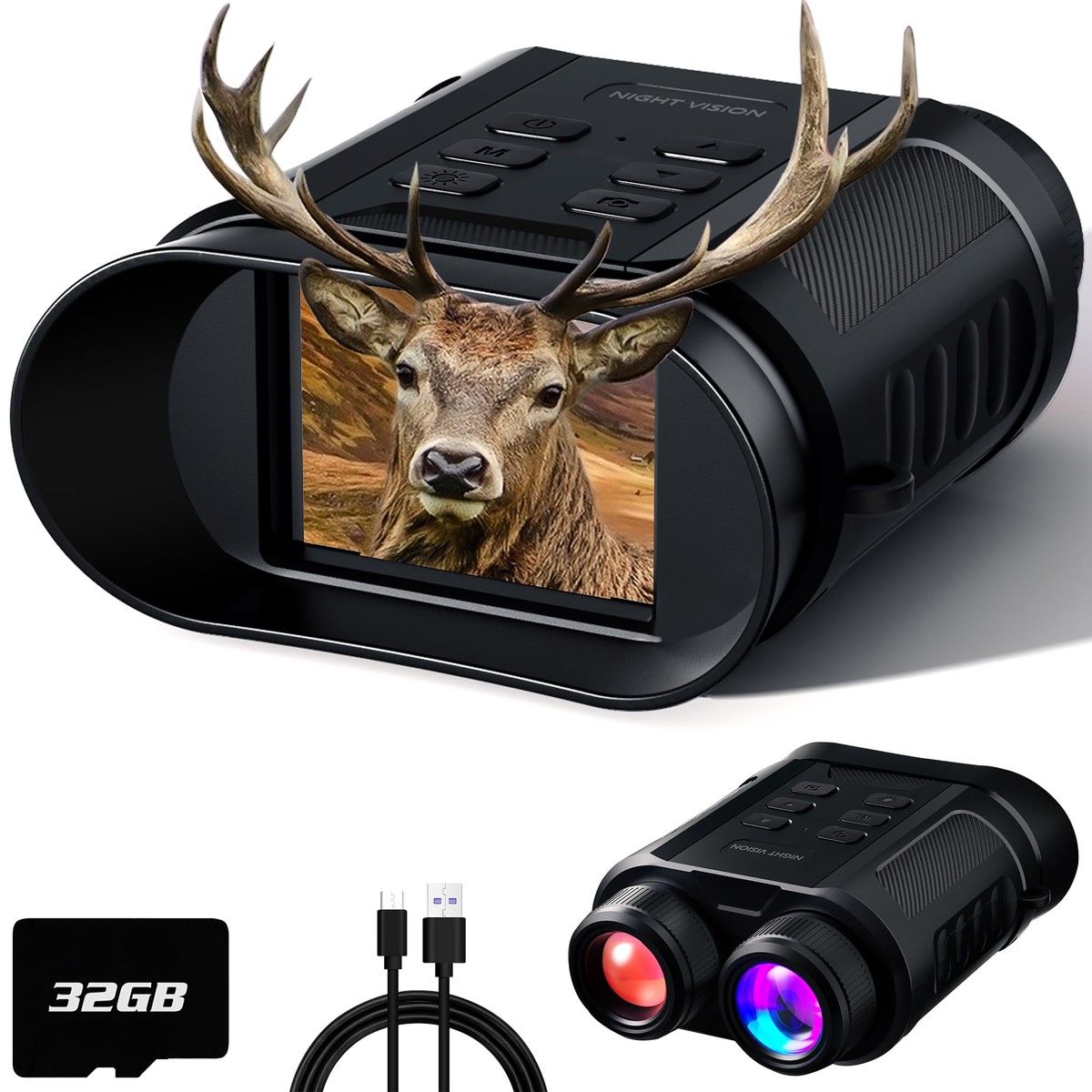 Night Vision Goggles,5W Upgraded 4K HD IR Binoculars,8X Digital Zoom,Rechargeable Binoculars with Camera Built In,32GB Card to Save Photos and Videos