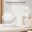 Air Circulator Desk Fan, Rechargeable Fan with 6000 mAh Battery, 4 Speed and Timing, Adjustable Quiet Fan for Bedroom/Office/Camp, White