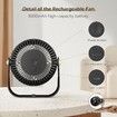 Air Circulator Desk Fan, Rechargeable Fan with 6000 mAh Battery, 4 Speed and Timing, Adjustable Quiet Fan for Bedroom/Office/Camp, Black