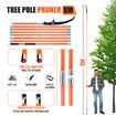 Manual Pole Saw Tree Pruner Extendable Branch Pruning Trimmer Trimming Cutter with 8 Fibreglass Rods Sharp Steel Blades Scissors