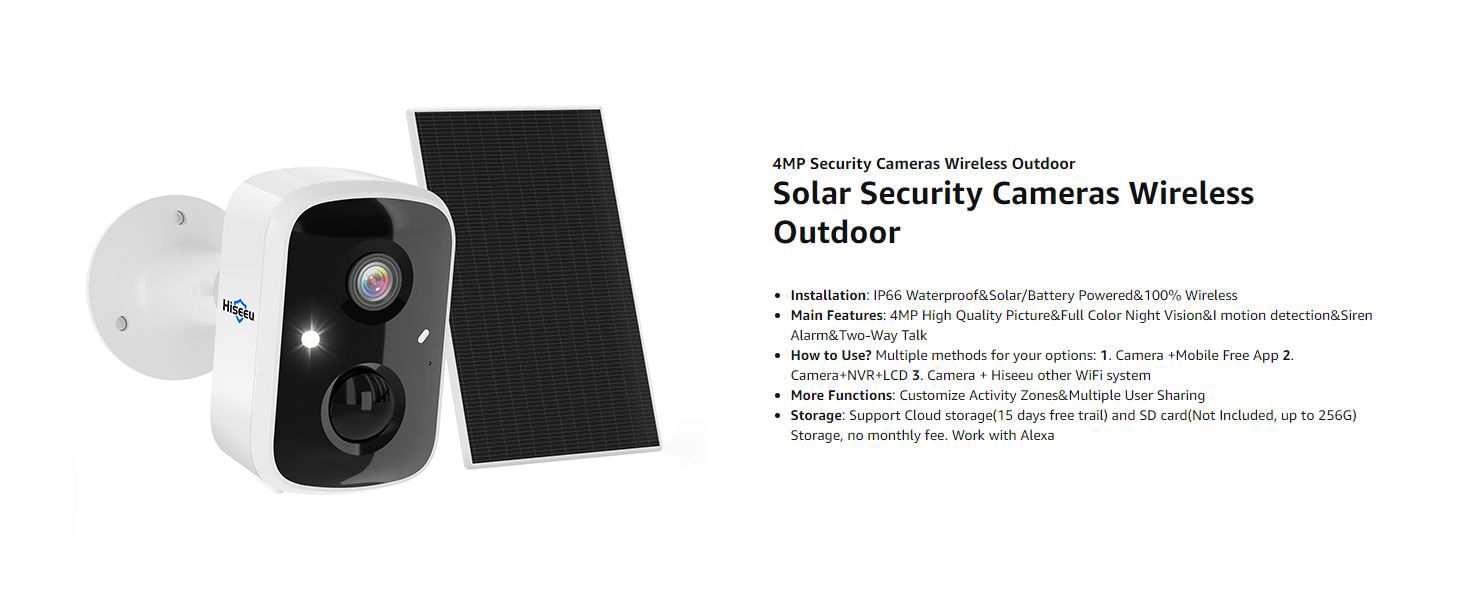Solar Security Cameras Wireless Outdoor,Battery Powered 3K 4MP